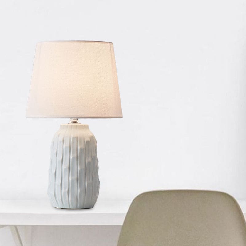 Liora | Designer Table Lamp With Cone Shade And Ceramic Cylinder Base