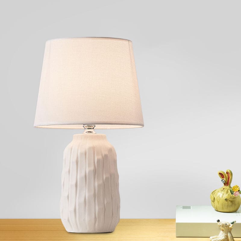 Liora | Designer Table Lamp With Cone Shade And Ceramic Cylinder Base