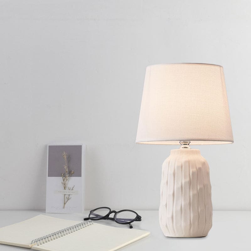 Liora | Designer Table Lamp With Cone Shade And Ceramic Cylinder Base