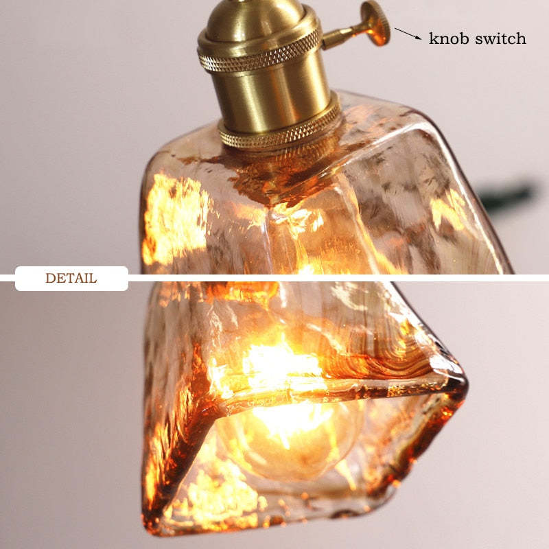 Novaro Retro LED Pendant Lights in Gold Metal and Glass for Bedroom, Living Room, Dining Room