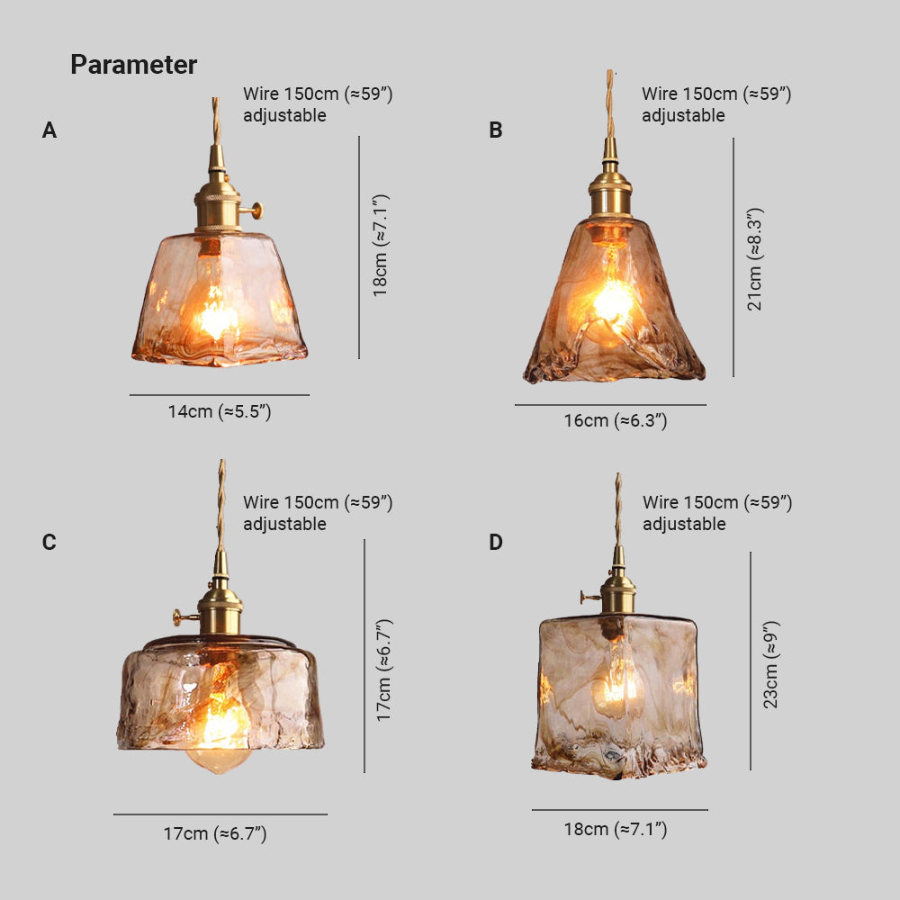 Novaro Retro LED Pendant Lights in Gold Metal and Glass for Bedroom, Living Room, Dining Room