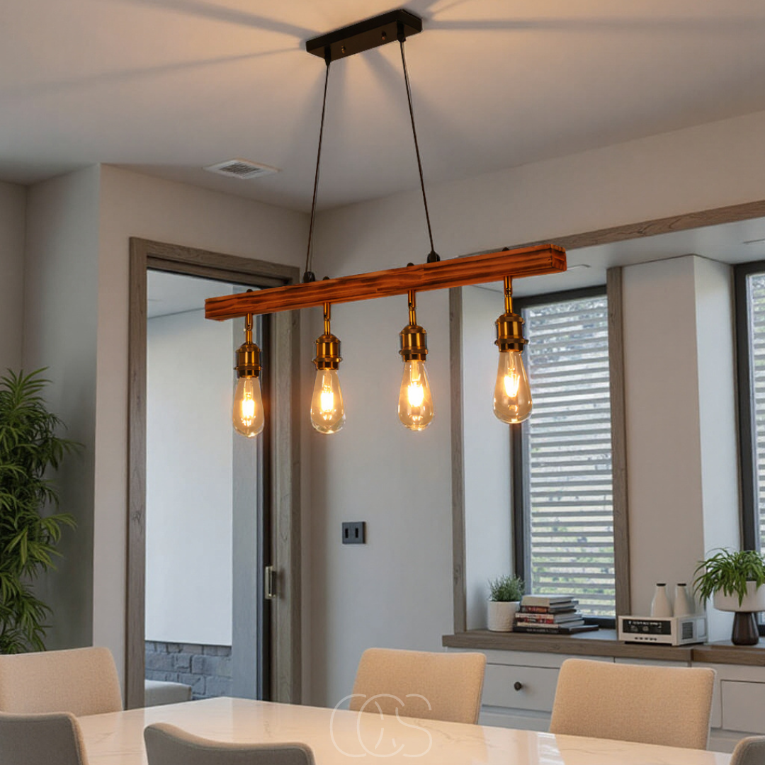 Lereks - Ceiling lamp 4 lights - multi-light ceiling lamp wood & metal