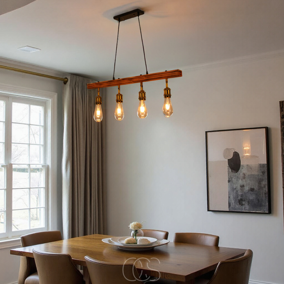 Lereks - Ceiling lamp 4 lights - multi-light ceiling lamp wood & metal