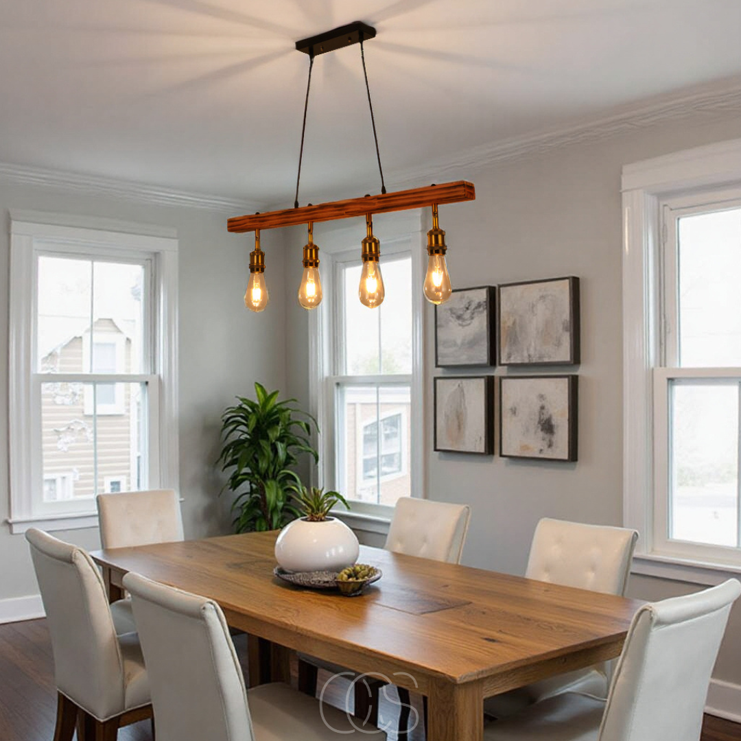 Lereks - Ceiling lamp 4 lights - multi-light ceiling lamp wood & metal