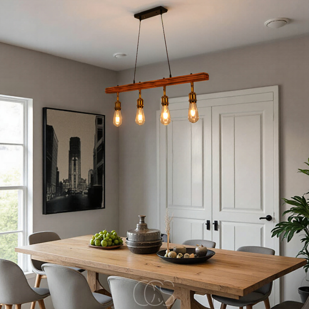 Lereks - Ceiling lamp 4 lights - multi-light ceiling lamp wood & metal