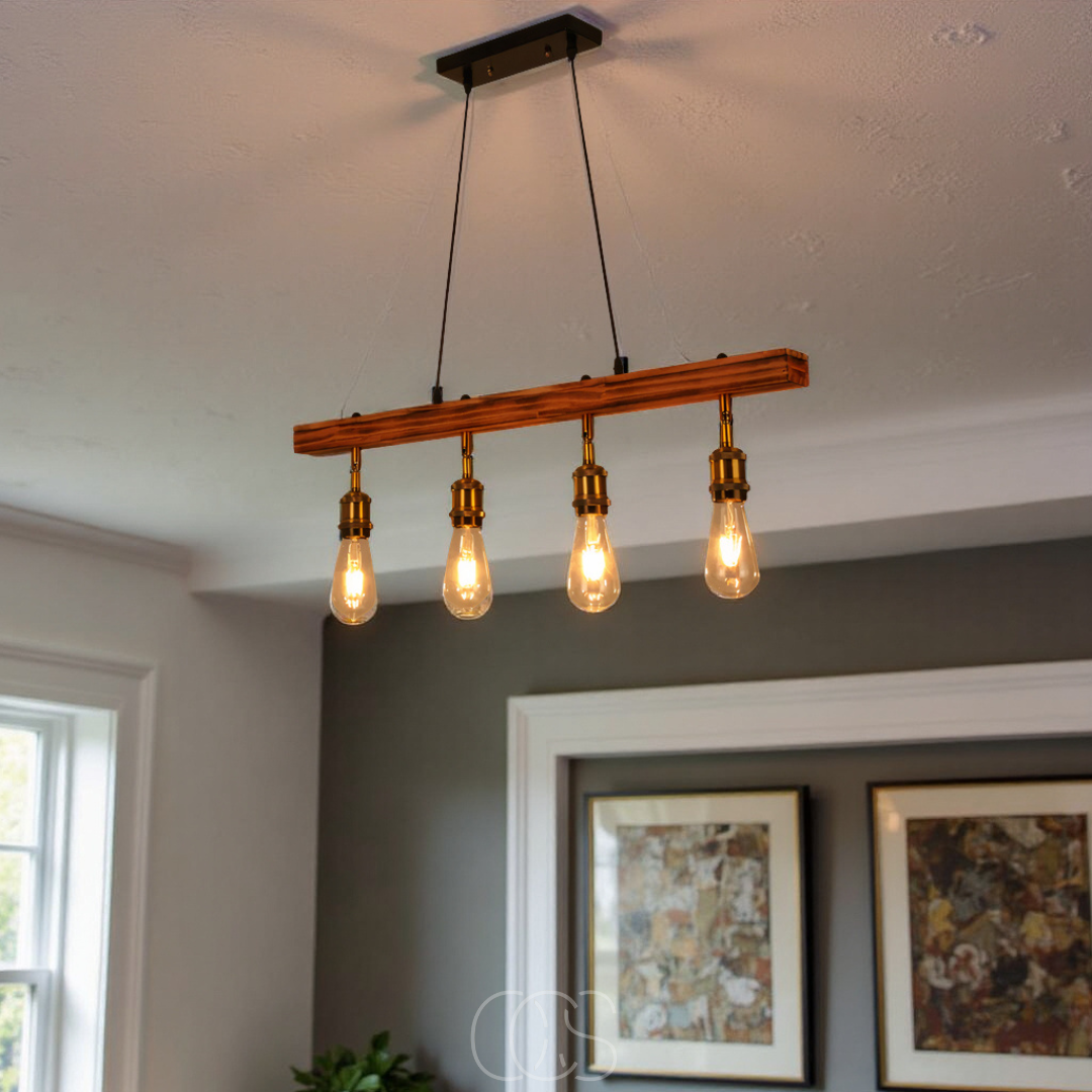 Lereks - Ceiling lamp 4 lights - multi-light ceiling lamp wood & metal