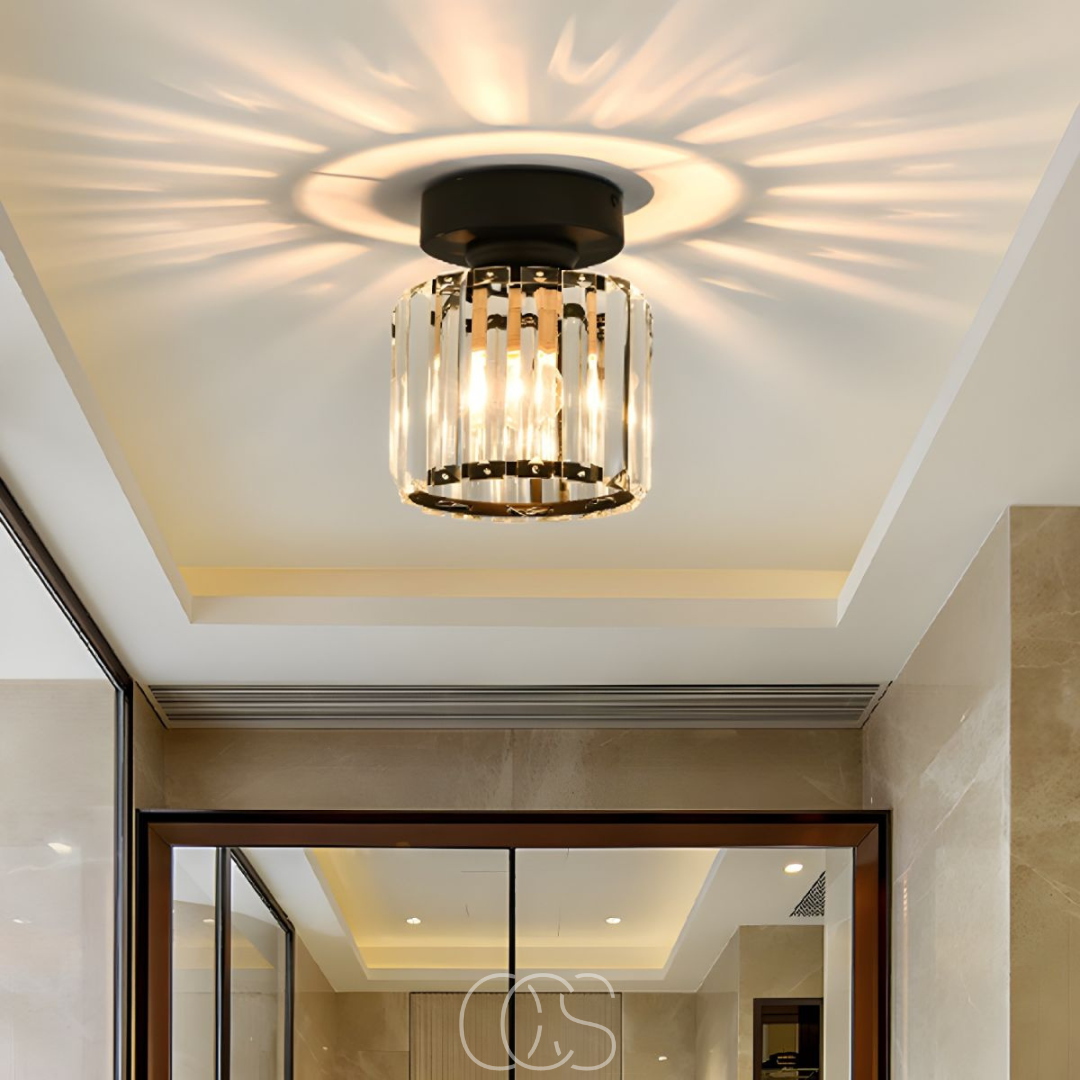 Lereks - Crystal ceiling lamp - Black Metal & K9 Crystal flush mount