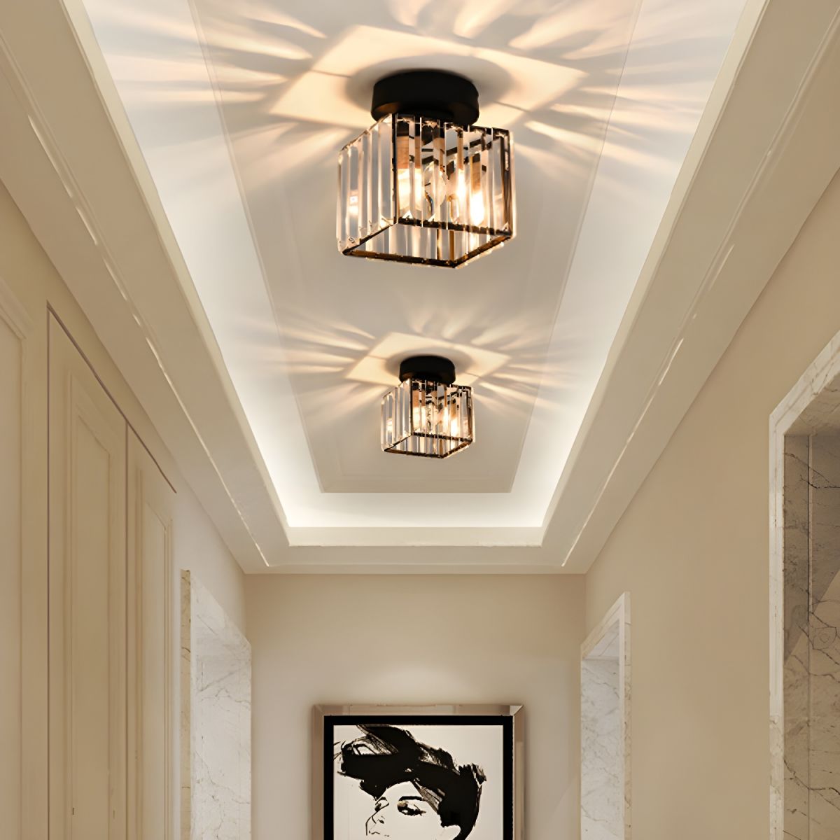 Lereks - Crystal ceiling lamp - Black Metal & K9 Crystal flush mount