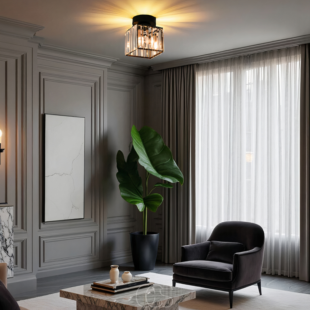 Lereks - Crystal ceiling lamp - Black Metal & K9 Crystal flush mount