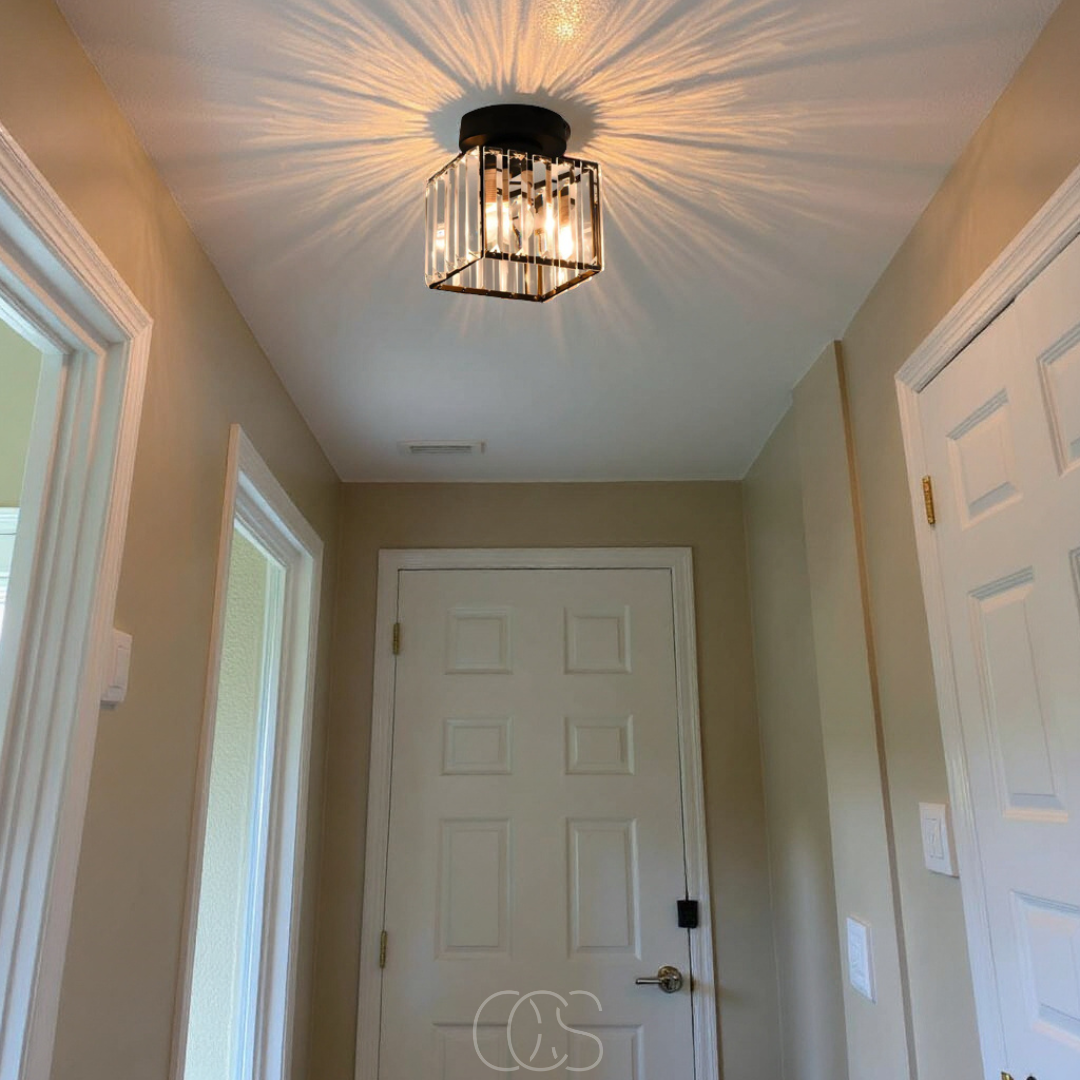 Lereks - Crystal ceiling lamp - Black Metal & K9 Crystal flush mount
