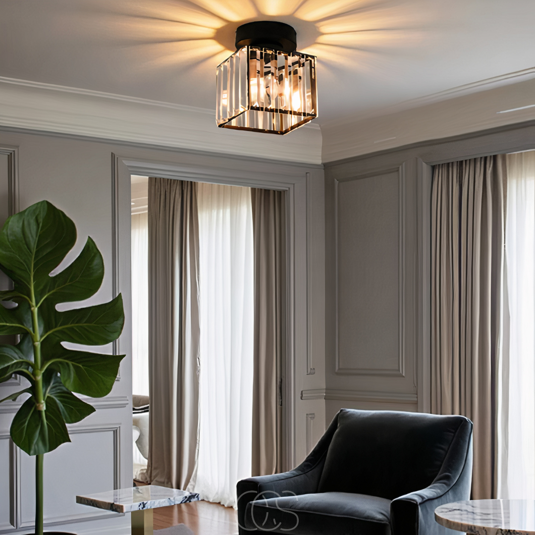 Lereks - Crystal ceiling lamp - Black Metal & K9 Crystal flush mount