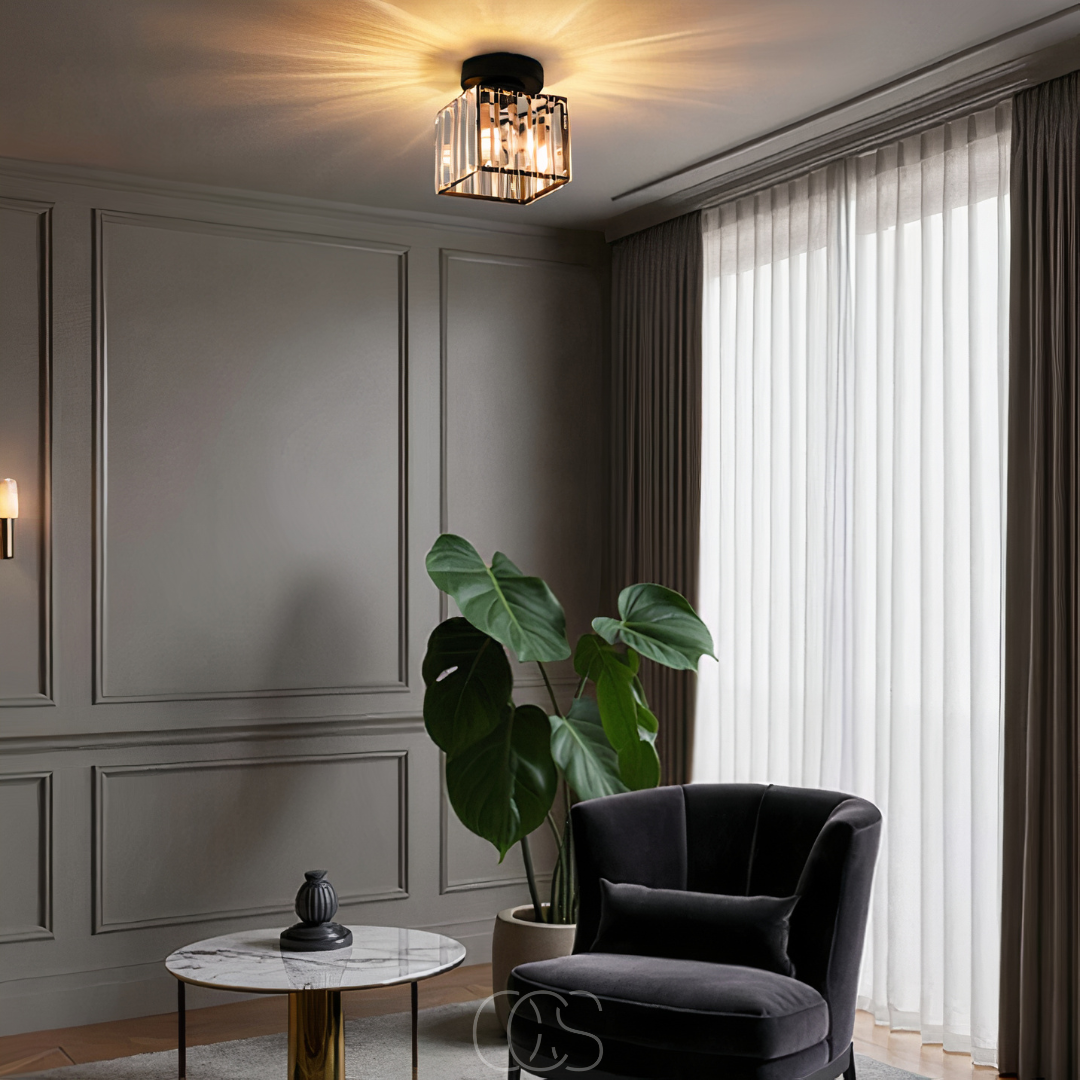 Lereks - Crystal ceiling lamp - Black Metal & K9 Crystal flush mount