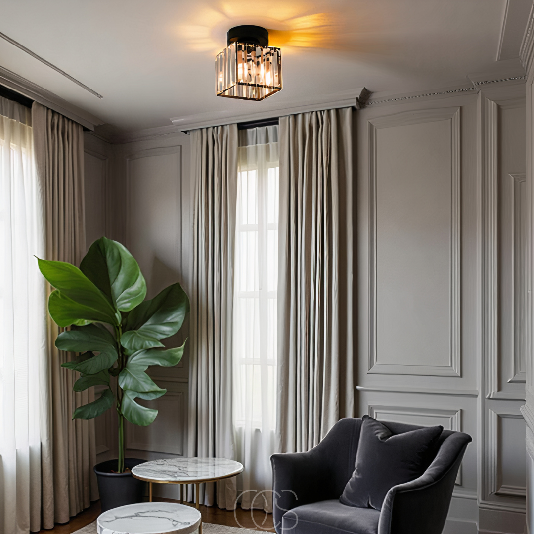 Lereks - Crystal ceiling lamp - Black Metal & K9 Crystal flush mount