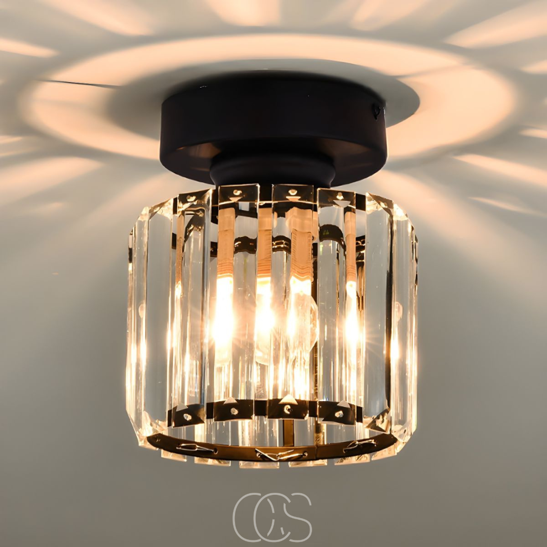 Lereks - Crystal ceiling lamp - Black Metal & K9 Crystal flush mount