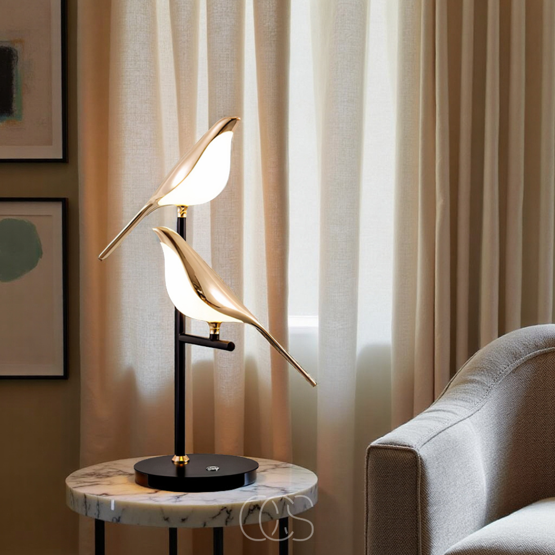 Lereks - LED-Tischlampe mit goldenem Vogel – Warmes atmosphärisches Licht