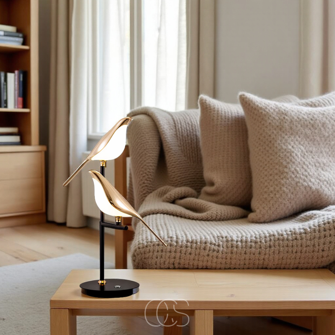 Lereks - LED-Tischlampe mit goldenem Vogel – Warmes atmosphärisches Licht
