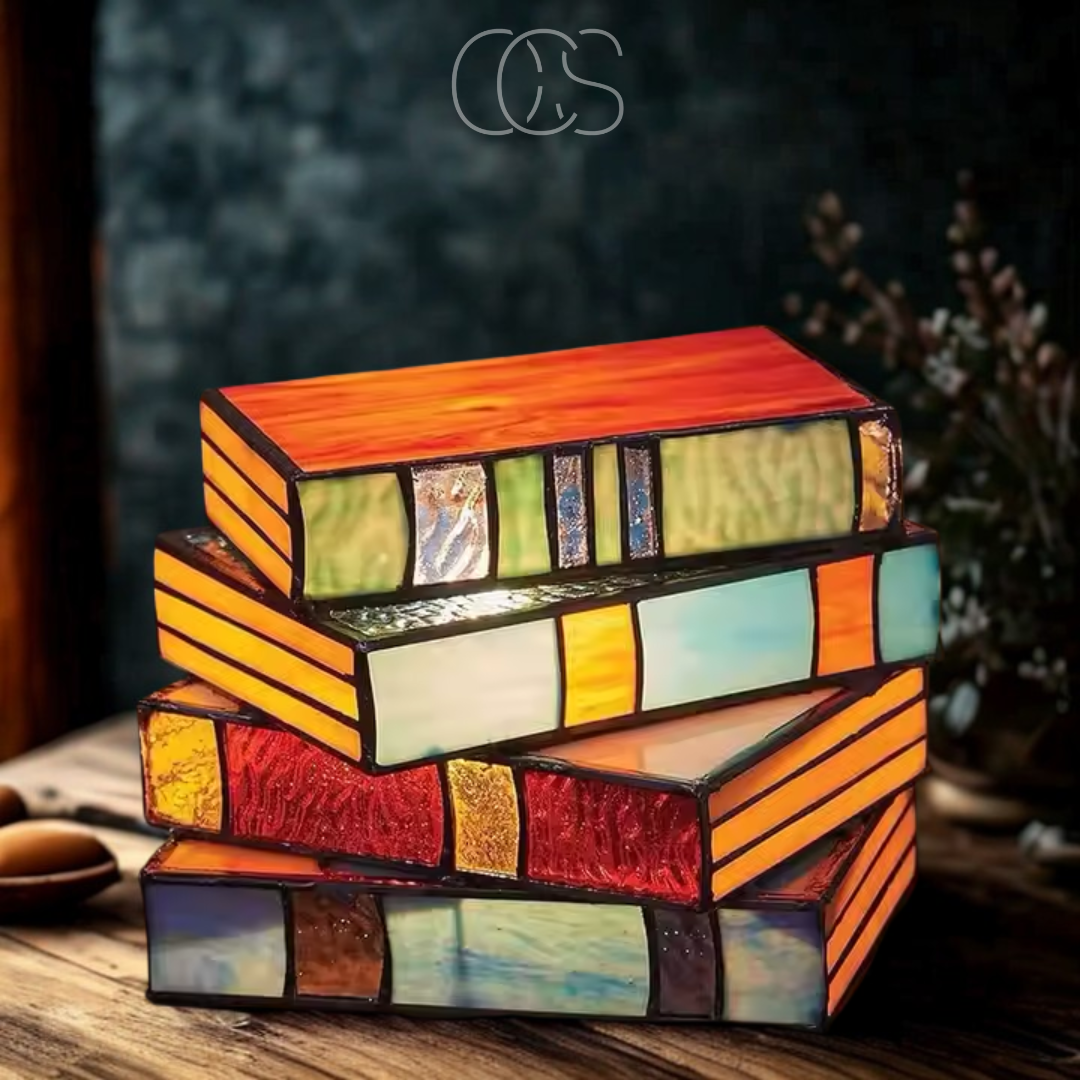 Lereks - Mosaic Book Lamp - Wireless Tiffany Table Lamp