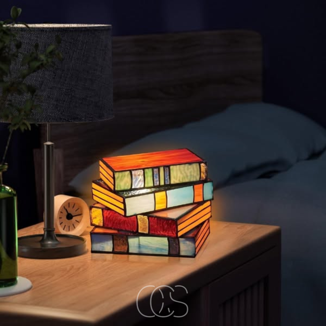 Lereks - Mosaic Book Lamp - Wireless Tiffany Table Lamp