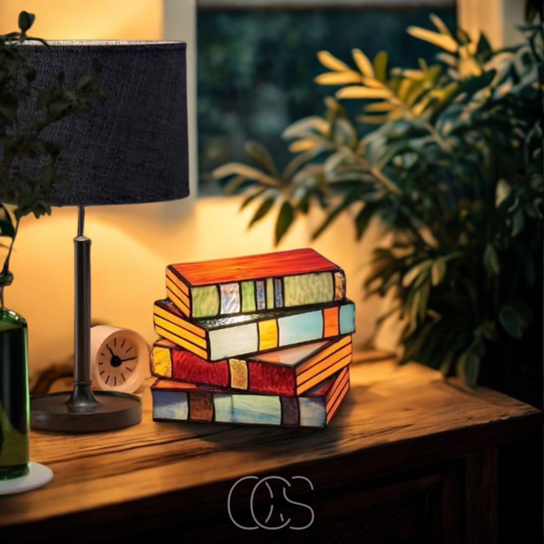 Lereks - Mosaic Book Lamp - Wireless Tiffany Table Lamp