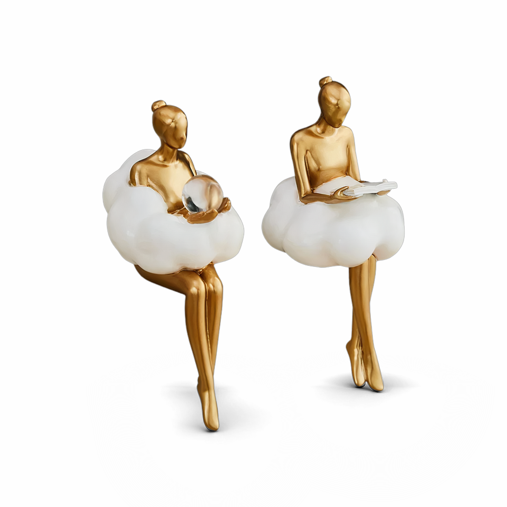 Lereks - Reading Woman on Cloud Sculpture - Resin Art Object