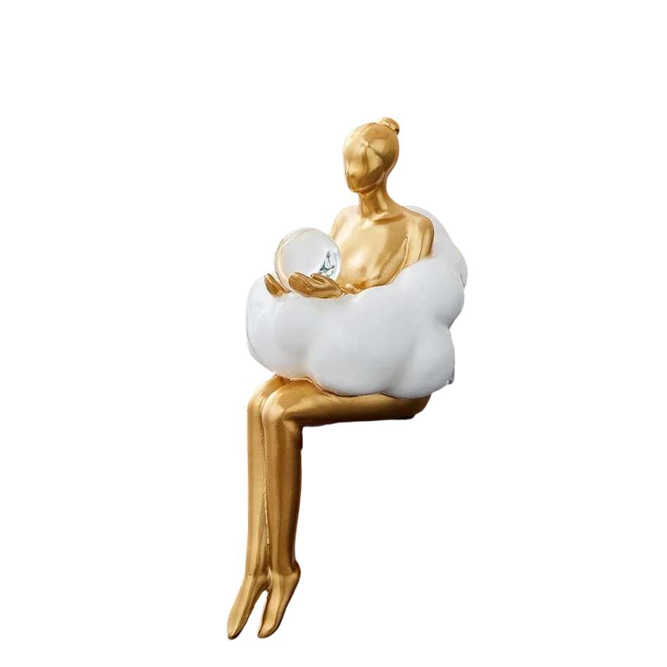 Lereks - Reading Woman on Cloud Sculpture - Resin Art Object