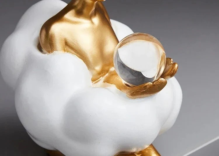 Lereks - Reading Woman on Cloud Sculpture - Resin Art Object