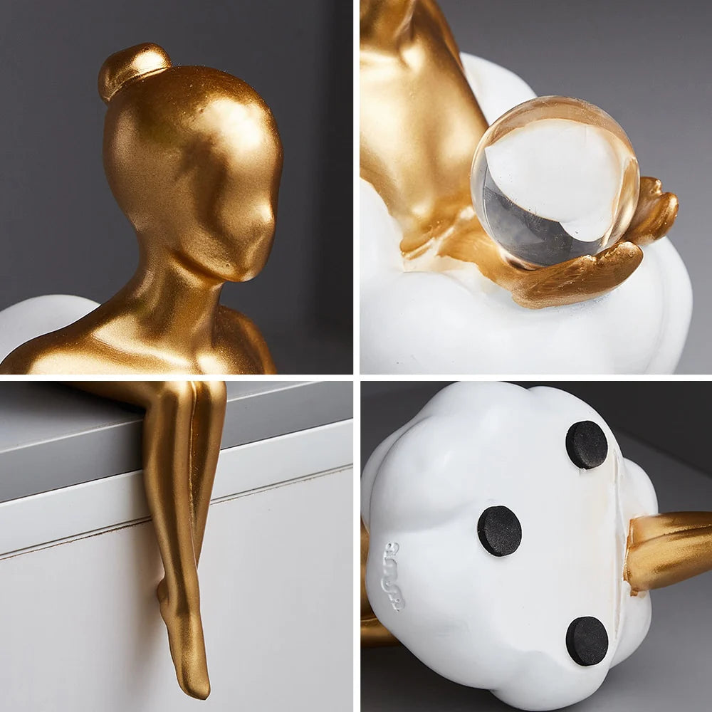 Lereks - Reading Woman on Cloud Sculpture - Resin Art Object