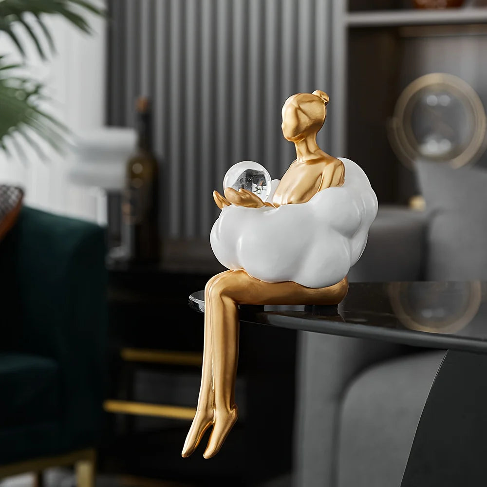Lereks - Reading Woman on Cloud Sculpture - Resin Art Object