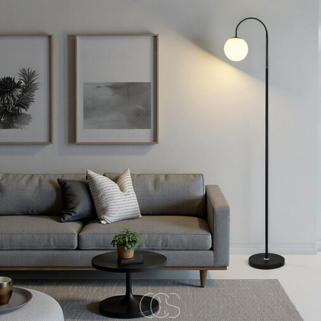 Lereks - Standing lamp with globe - Metal & Glass floor lamp