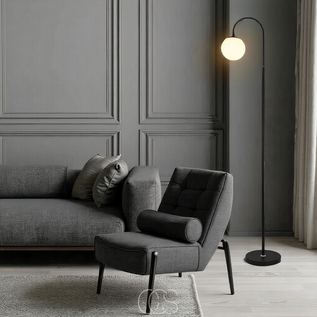Lereks - Standing lamp with globe - Metal & Glass floor lamp