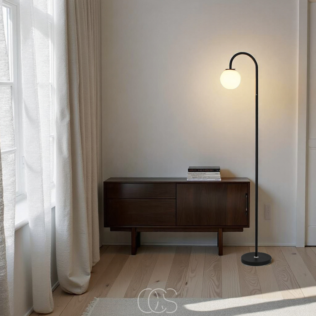 Lereks - Standing lamp with globe - Metal & Glass floor lamp