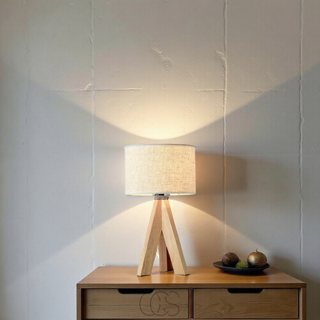 Lereks - Table Lamp - Natural Wood and Fabric Shade