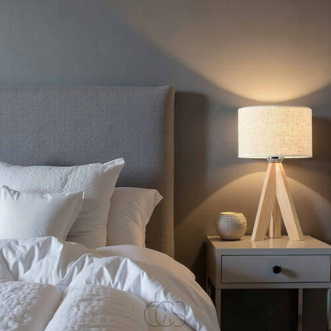 Lereks - Table Lamp - Natural Wood and Fabric Shade
