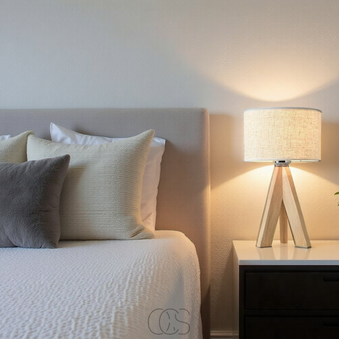 Lereks - Table Lamp - Natural Wood and Fabric Shade