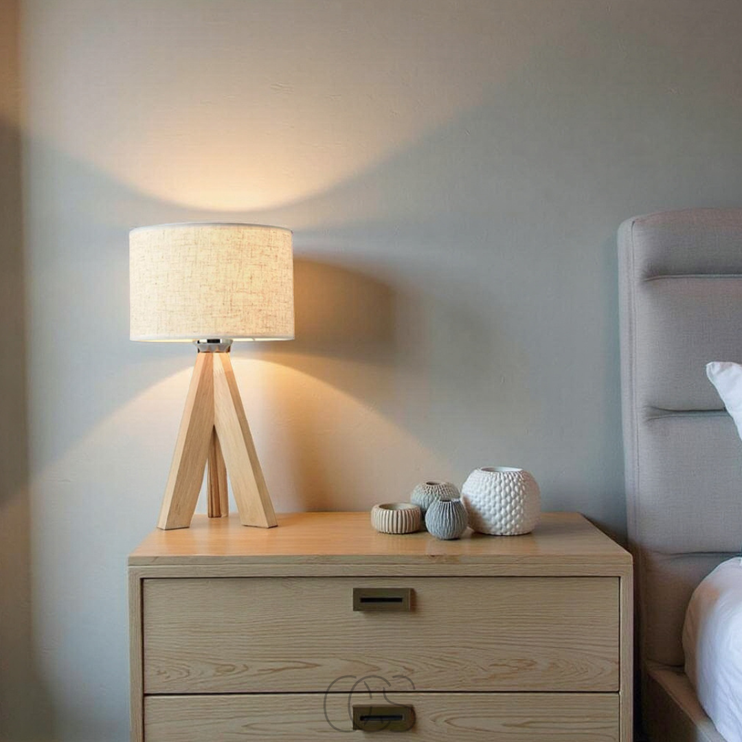 Lereks - Table Lamp - Natural Wood and Fabric Shade