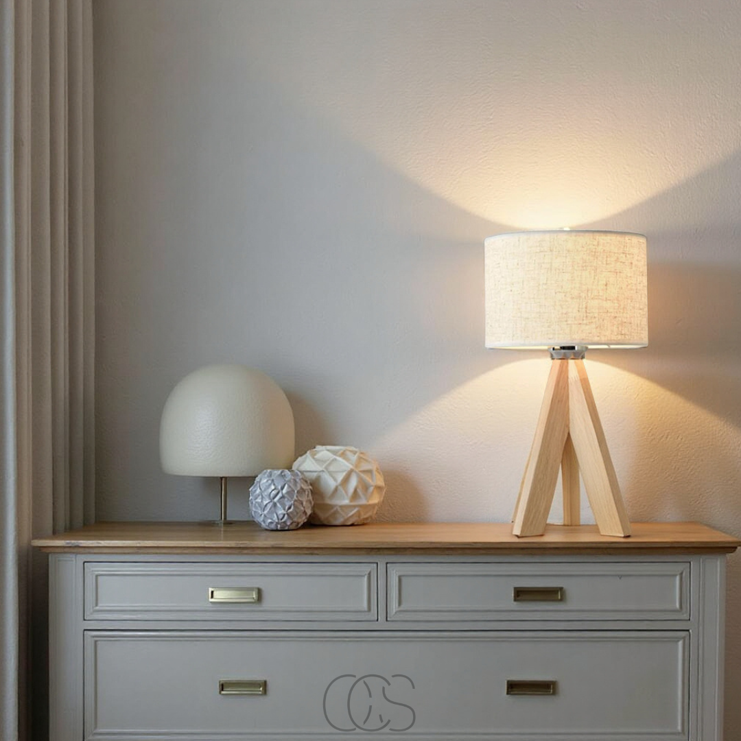 Lereks - Table Lamp - Natural Wood and Fabric Shade