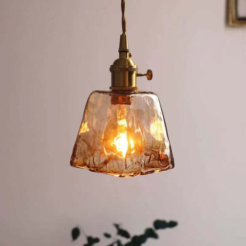Novaro Retro LED Pendant Lights in Gold Metal and Glass for Bedroom, Living Room, Dining Room