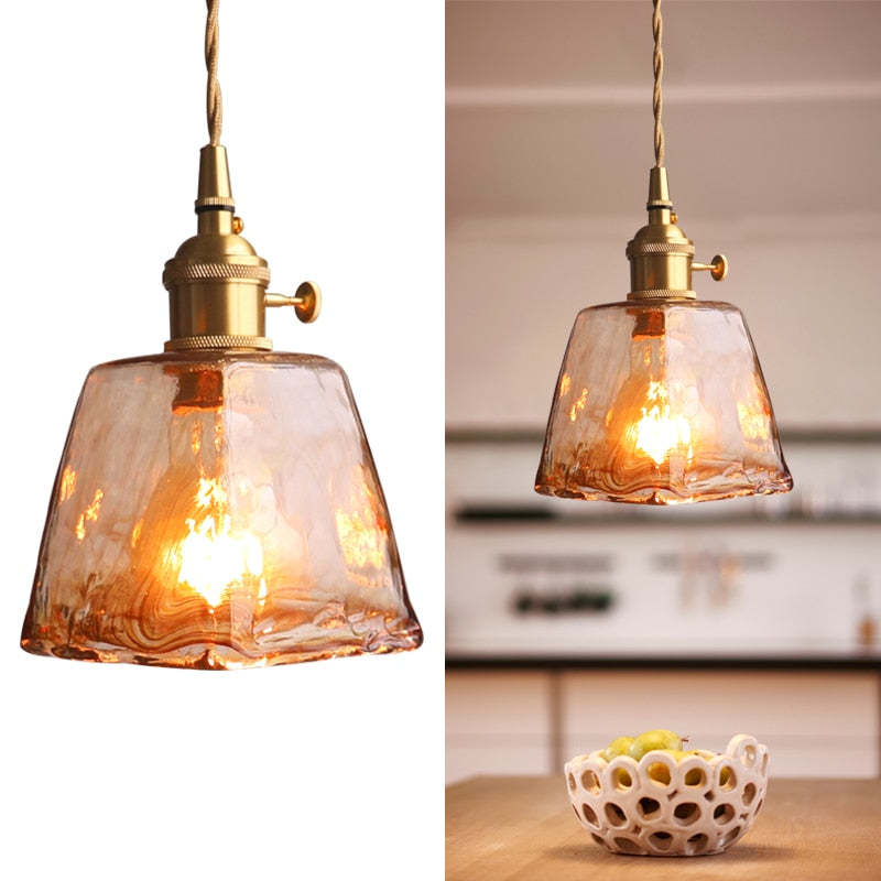 Novaro Retro LED Pendant Lights in Gold Metal and Glass for Bedroom, Living Room, Dining Room