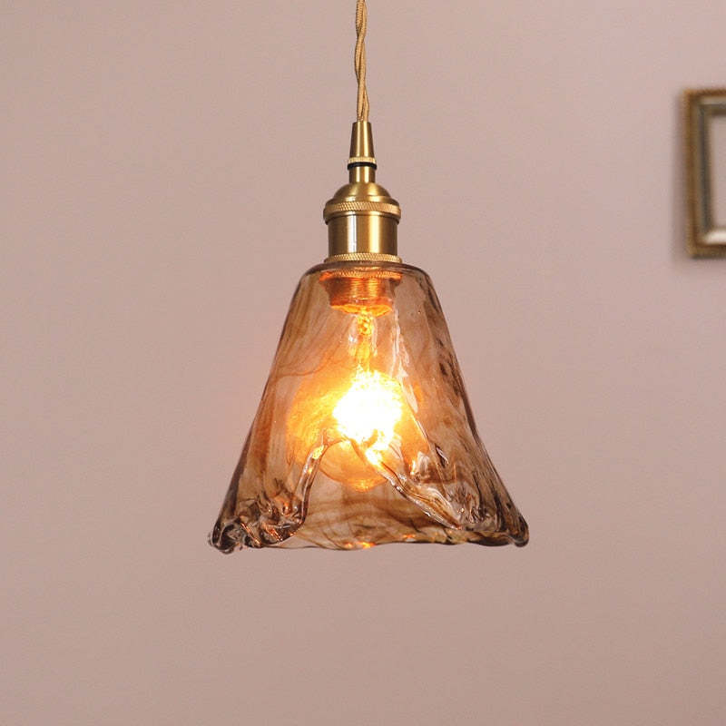 Novaro Retro LED Pendant Lights in Gold Metal and Glass for Bedroom, Living Room, Dining Room