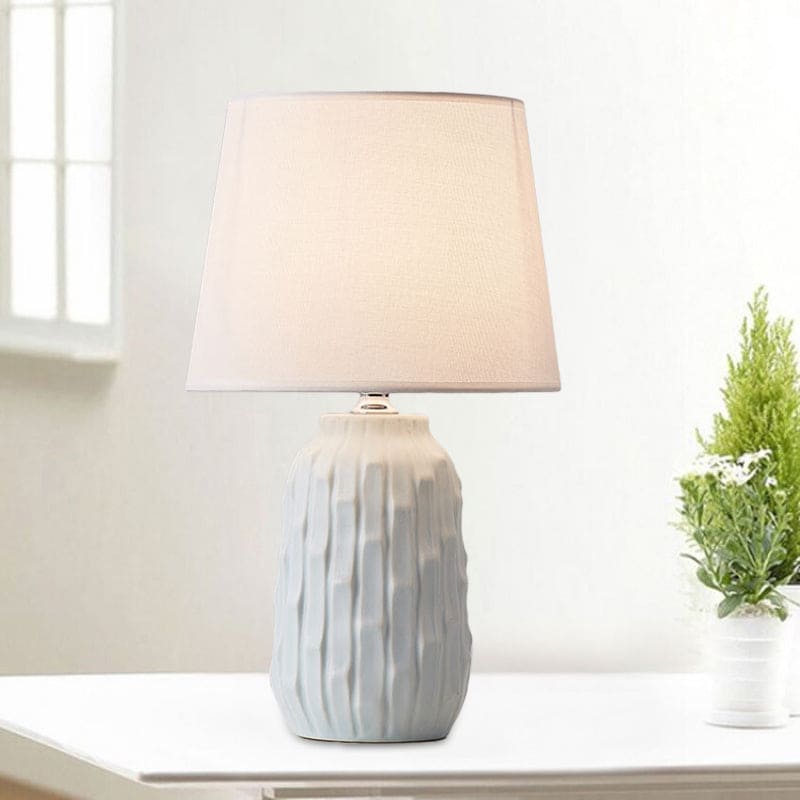 Liora | Designer Table Lamp With Cone Shade And Ceramic Cylinder Base