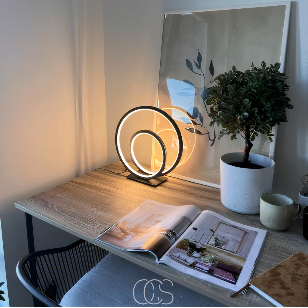 Lereks - Lámpara de Mesa LED Doble Anillo