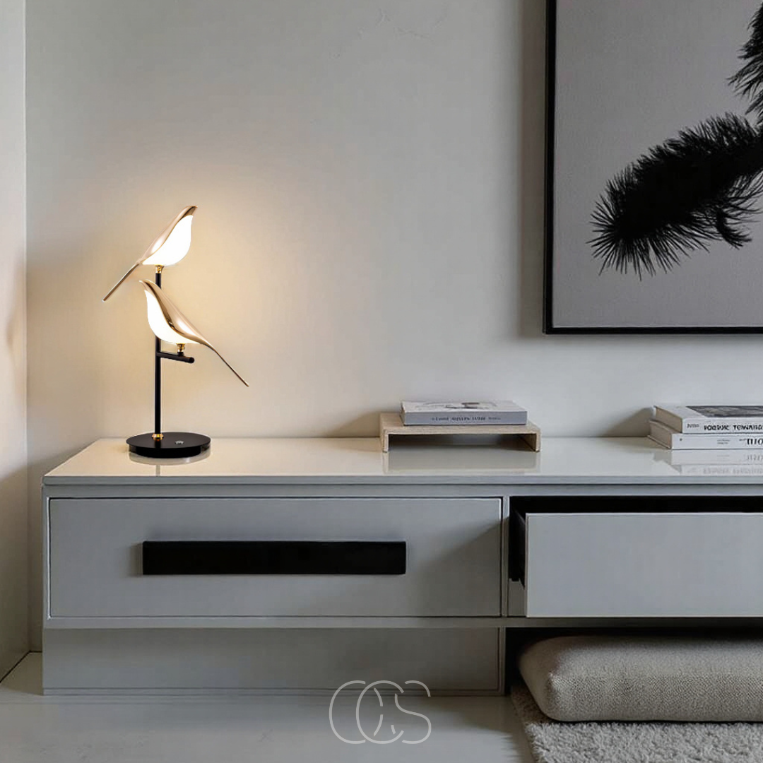 Lereks - Lampada da Tavolo LED con Uccello Dorato – Luce Calda Atmosferica