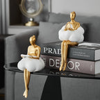 Lereks - Reading Woman on Cloud Sculpture - Resin Art Object