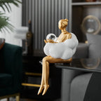 Lereks - Reading Woman on Cloud Sculpture - Resin Art Object